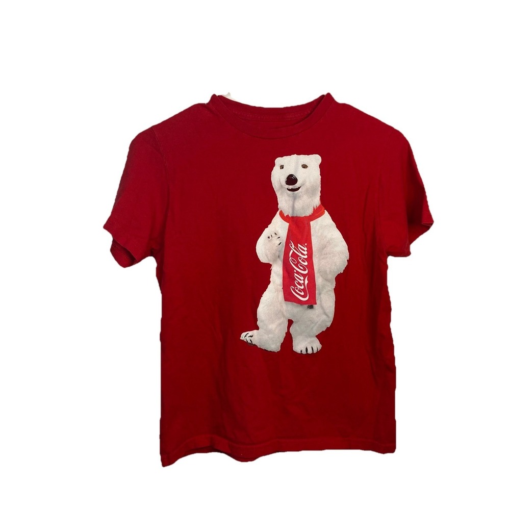 Coca-Cola Polar Bear Graphic T-Shirt Red Short Sleeve Coke Tee Holiday Graphic
